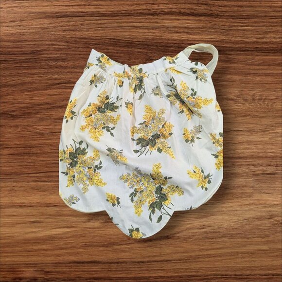 Vintage 1950s Floral Half Apron Yellow  Cotton Retro Kitchenware - Picture 1 of 8